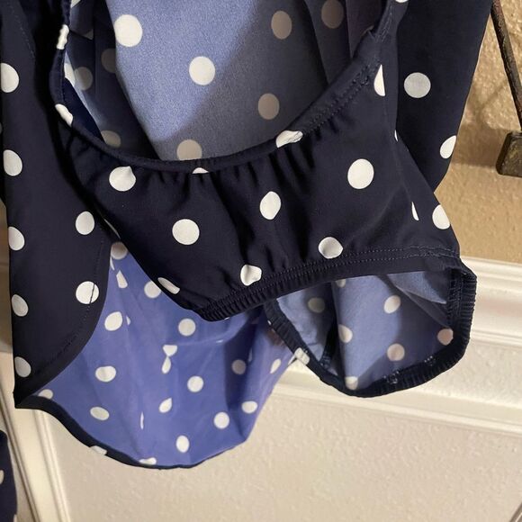 Lands End Navy White Polka Dots Women’s Gathered One Piece Swim Suit 6 - Picture 9 of 10
